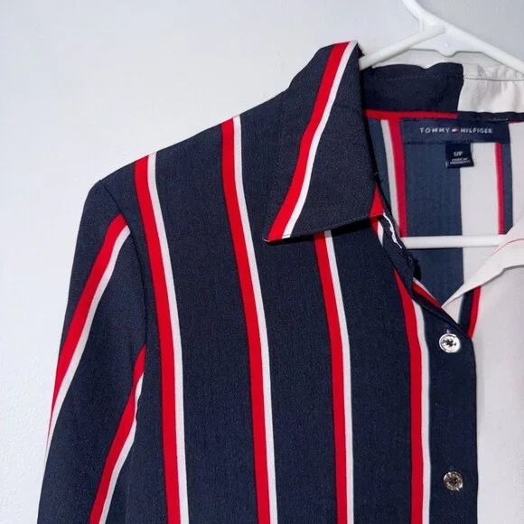 Tommy Hilfiger Womens Striped Button-Down Shirt S/P Polyester - Picture 2 of 6